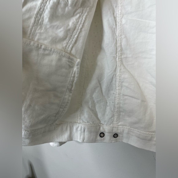 Anthropologie white Stretch Denim Eyelet Lace Trim Denim Jacket XS Fits Large - Picture 8 of 15